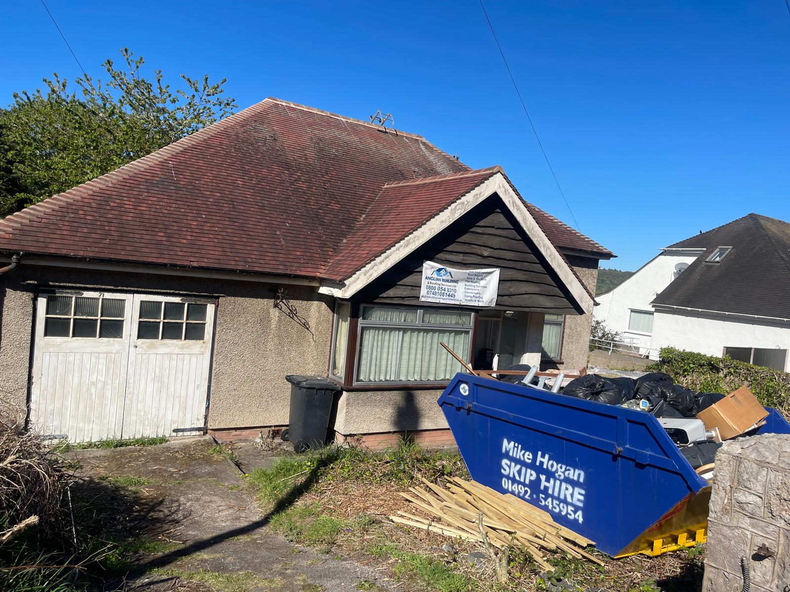 Bungalow renovation project with skip hire on site