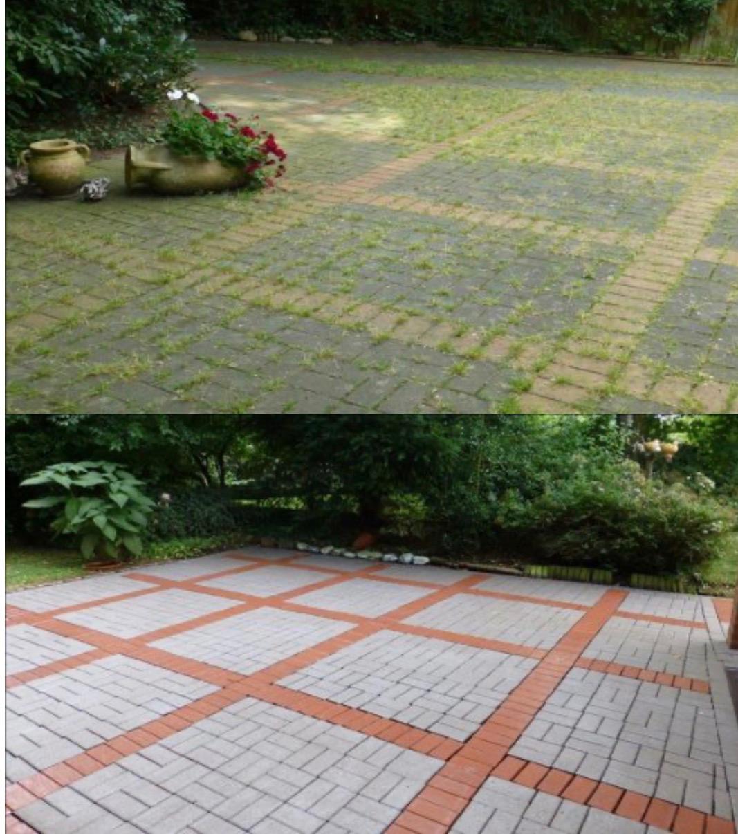 Block paving driveway before and after cleaning